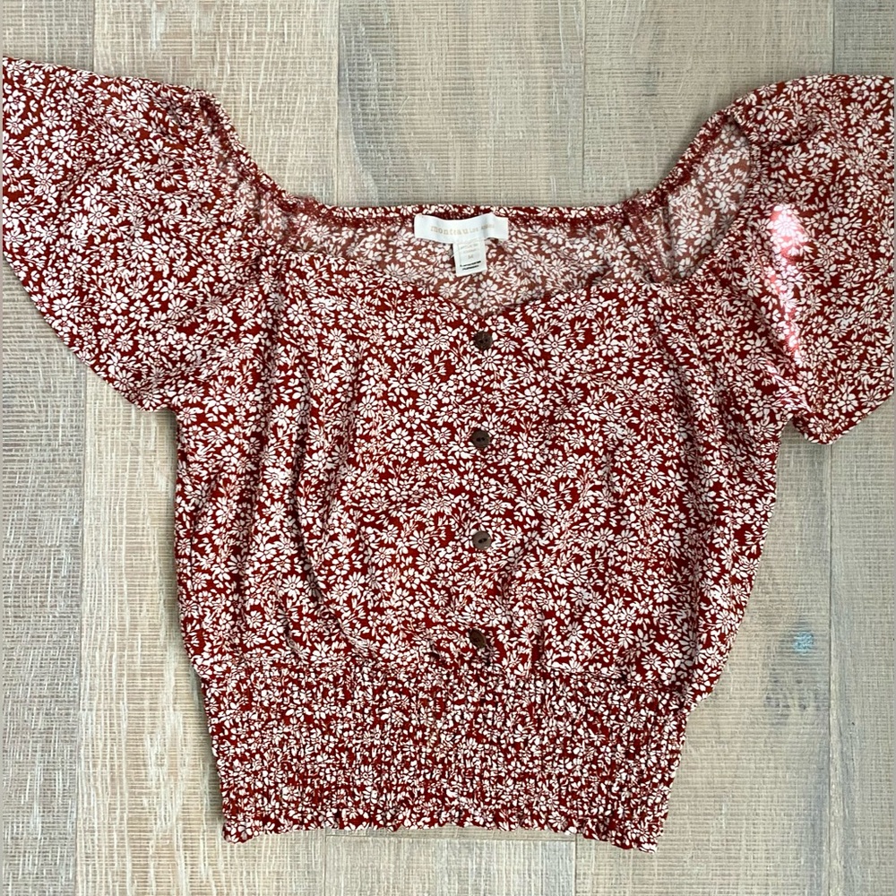 Monteau Floral Crop Top Blouse